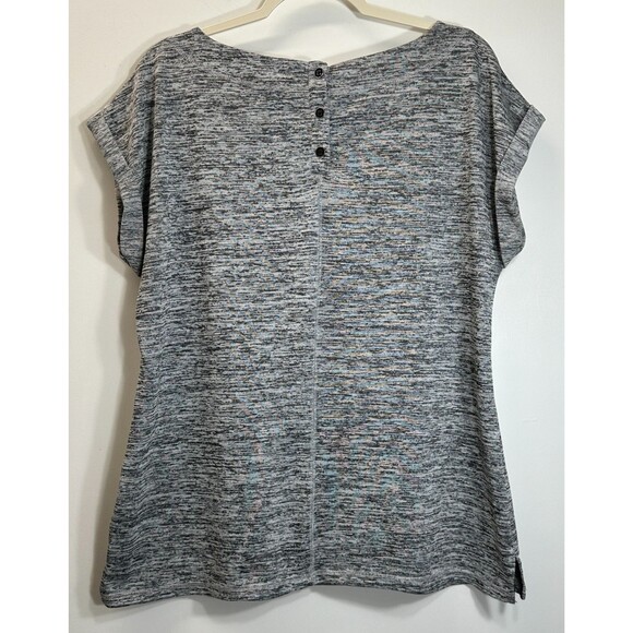 T by Talbots Tunic Top Women’s Sz L Gray Marled Knit 3 Button Back Side Slit Hem - Picture 5 of 12